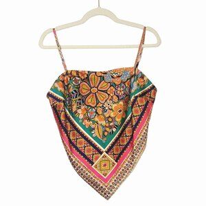 NWOT Fate Colorful Crop Triangle Top with Tie Back - Shiny & Thick Material